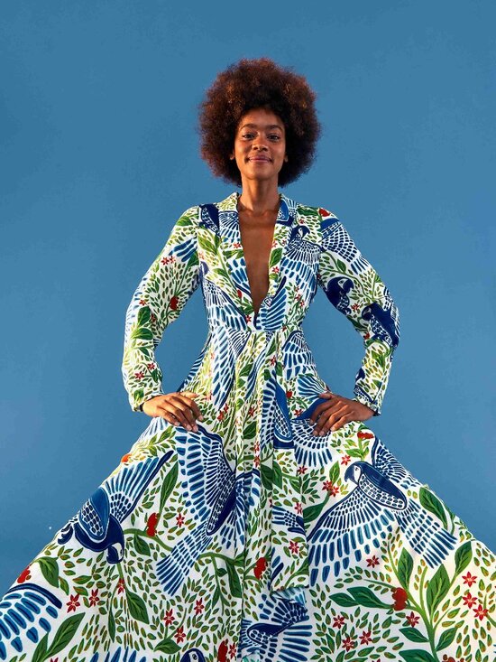 FARM Rio Dresses & Skirts - NWT FARM Rio Blue Macaw Flight Maxi Dress with Botanical and Bird Print Size L